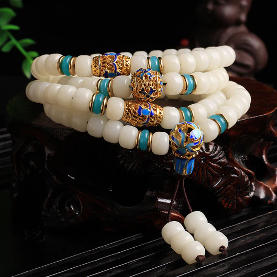 Bodhi Stones Natural White Bodhi Seed Mala 108 Beads Wealth Bracelet