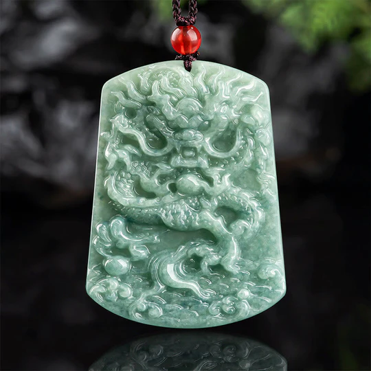 Bodhi Stones Natural Jade Chinese Zodiac Dragon Sea Luck String Necklace Pendant