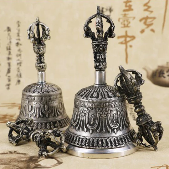 Bodhi Stones Tibetan Meditation Bell and Vajra Dorje Copper Decoration Set