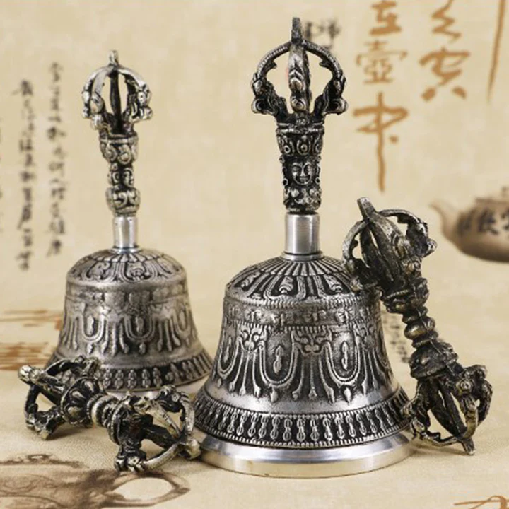 Bodhi Stones Tibetan Meditation Bell and Vajra Dorje Copper Decoration Set