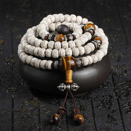 Bodhi Stones Handmade Tibetan Tiger Eye Bodhi Seed Peace Bracelet