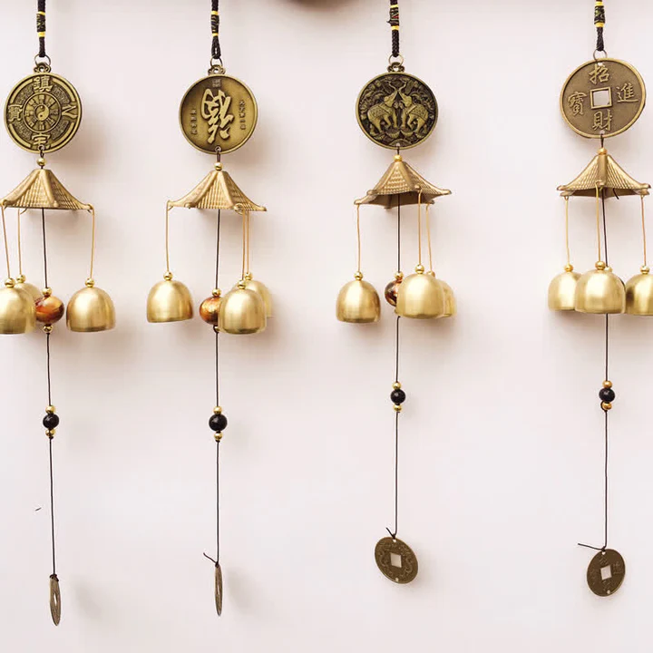 Bodhi Stones Blessing Letter Elephant Bagua Auspicious Coin Wall Hanging Chime Bell Handmade Home Decoration