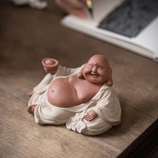 Bodhi Stones Laughing Buddha Ingots Attract Wealth Purple Clay Maitreya Statue Decoration