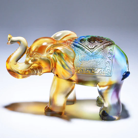 Bodhi Stones Handmade Liuli Crystal Elephant Art Piece Wisdom Wealth Home Decoration