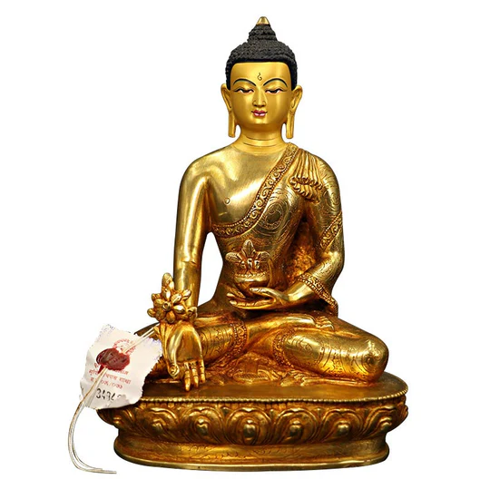 Bodhi Stones Buddha Shakyamuni Medicine Buddha Compassion Copper Gold Plated Statue Decoration