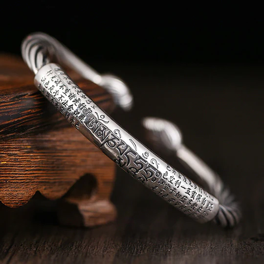 Bodhi Stones Tibetan Om Mani Padme Hum Heart Sutra Purity Cuff Bracelet