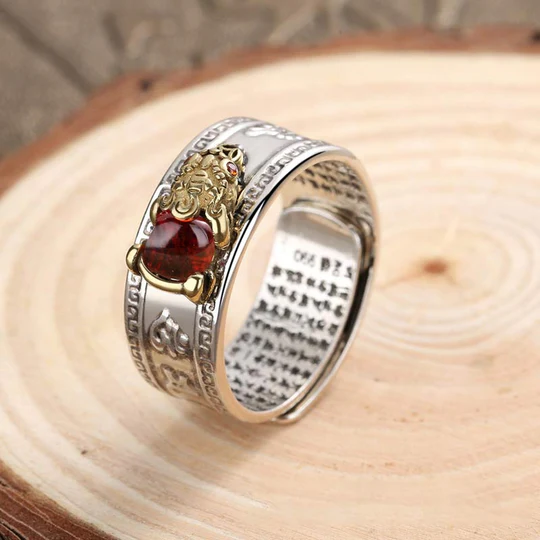 Bodhi Stones Red Agate PiXiu Wealth Ring