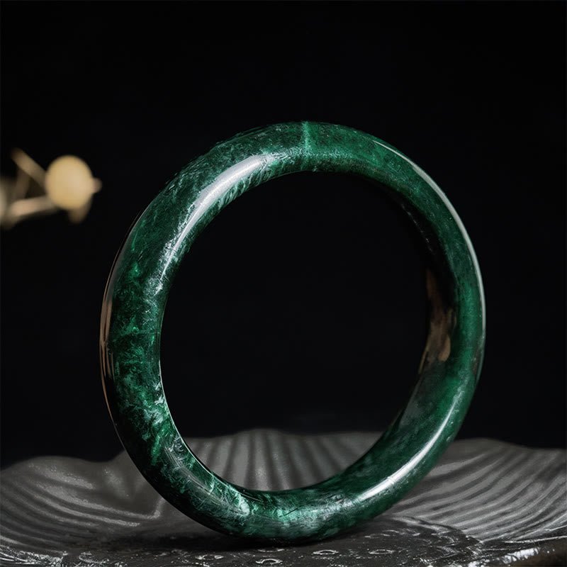 Bodhi Stones Self-confidence and Protection Nanyang Black-Green Jade Cuff Bangle Bracelet